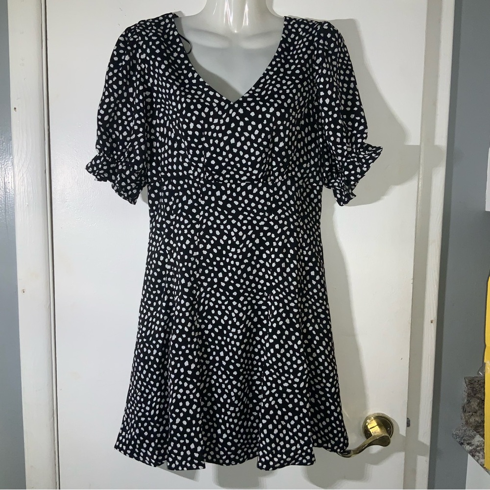 BLACK & WHITE POLKA DOT SPECKLE SLOANE MINI DRESS NWT SZ 10